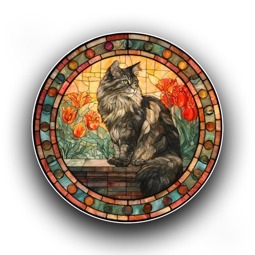 Maine coon cat tulip flowers - maine,