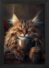 Maine Coon Coffee Cat Framed