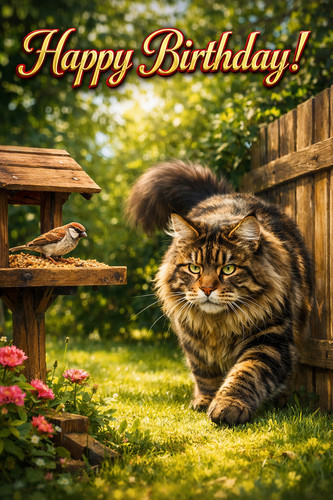 Maine coon cat birthday card - cat,