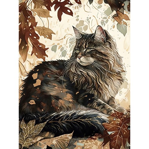Maine coon cat autumn leaves - cat,